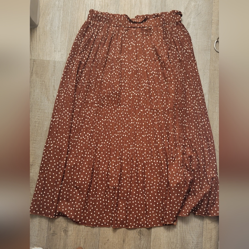 Amazon Brand Brown Polka Dot Pleated Skirt XL - Picture 2 of 4